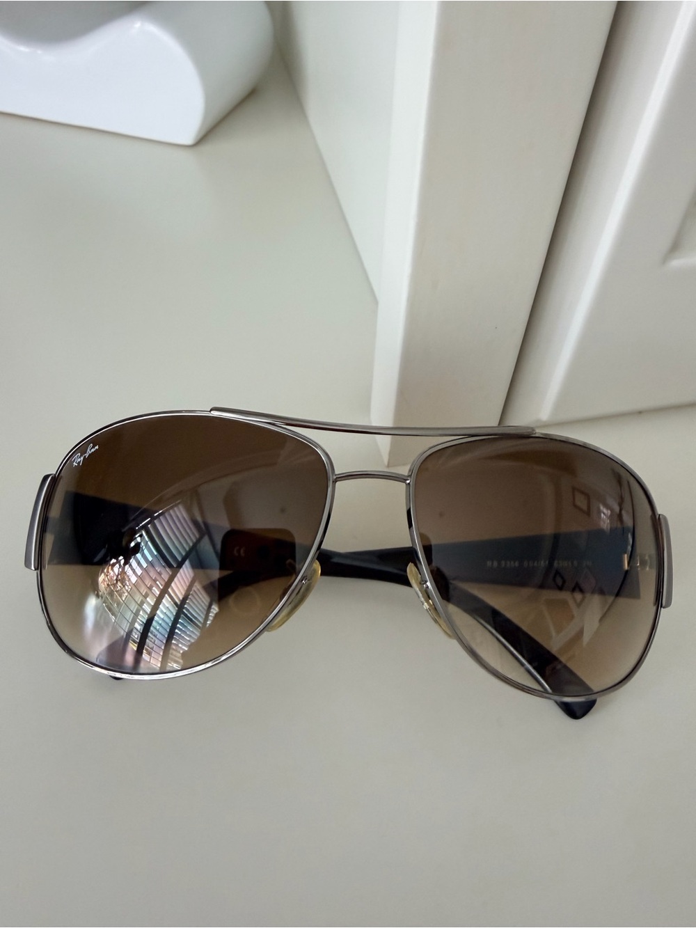 RAY-BAN RB 3358 004/51 Wrap Aviator Brown Gradient Men’s Sunglasses Made Italy